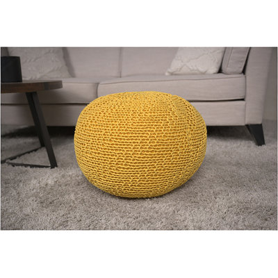 Pouf tricoté rond en coton, jaune