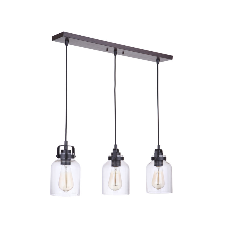 Barreras 3 - Light Kitchen Island Pendant, Flat Black/Dark Teak