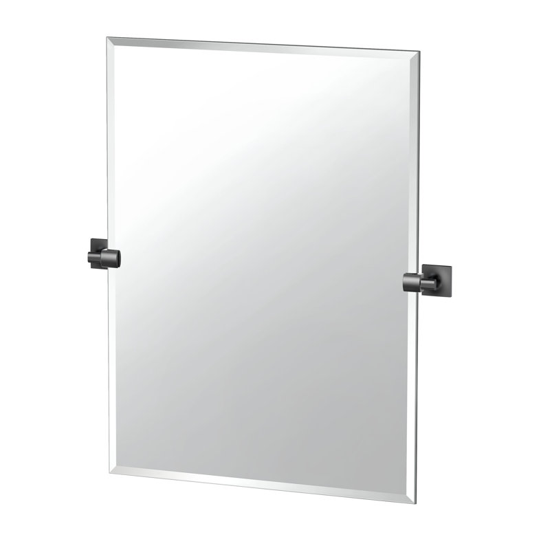 Miroir de salle de bain rectangulaire sans cadre Waterline | Miroir pivotant biseauté, 31,5 po x 27,5 po, Noir mat