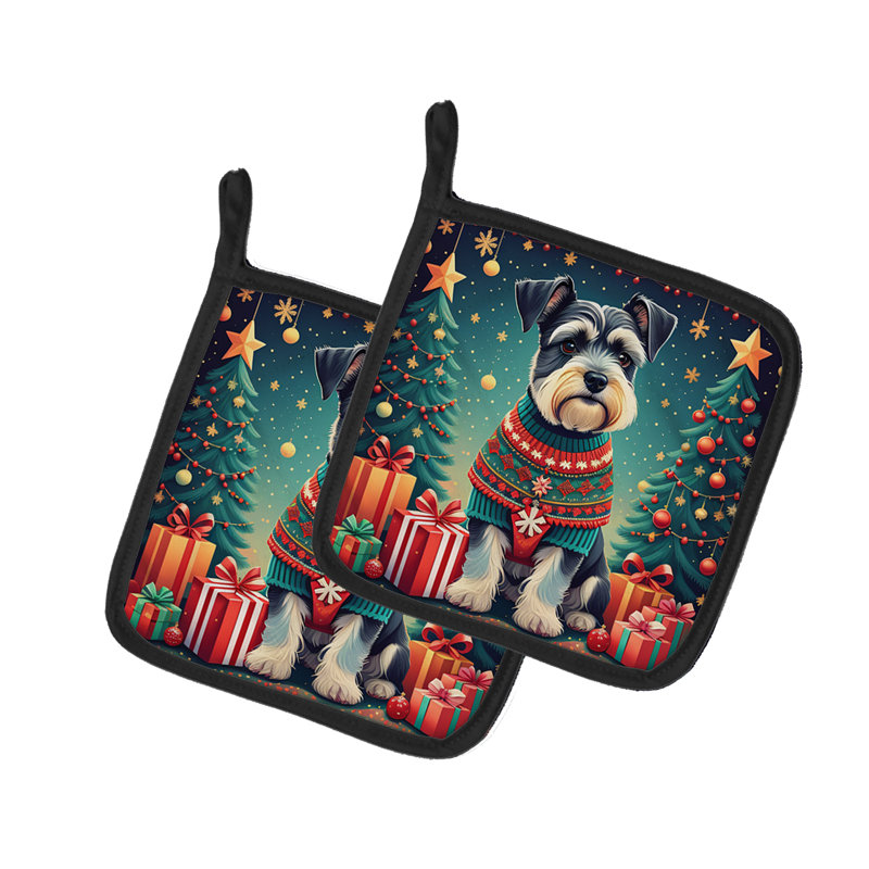 Paire de poignées Schnauzer Christmas