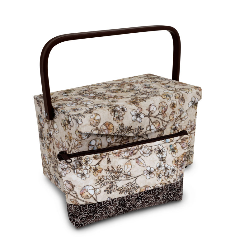 Dritz Medium Sewing Basket with Zippered Case, Neutral Floral