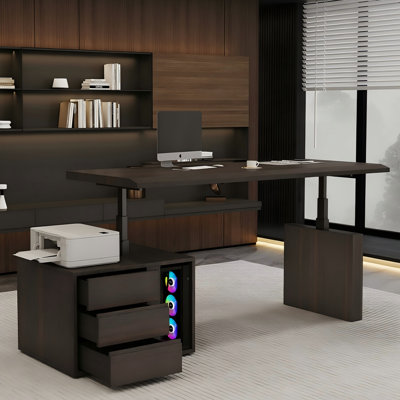 55.12"Italian luxury-style smoked wood adjustable office desk