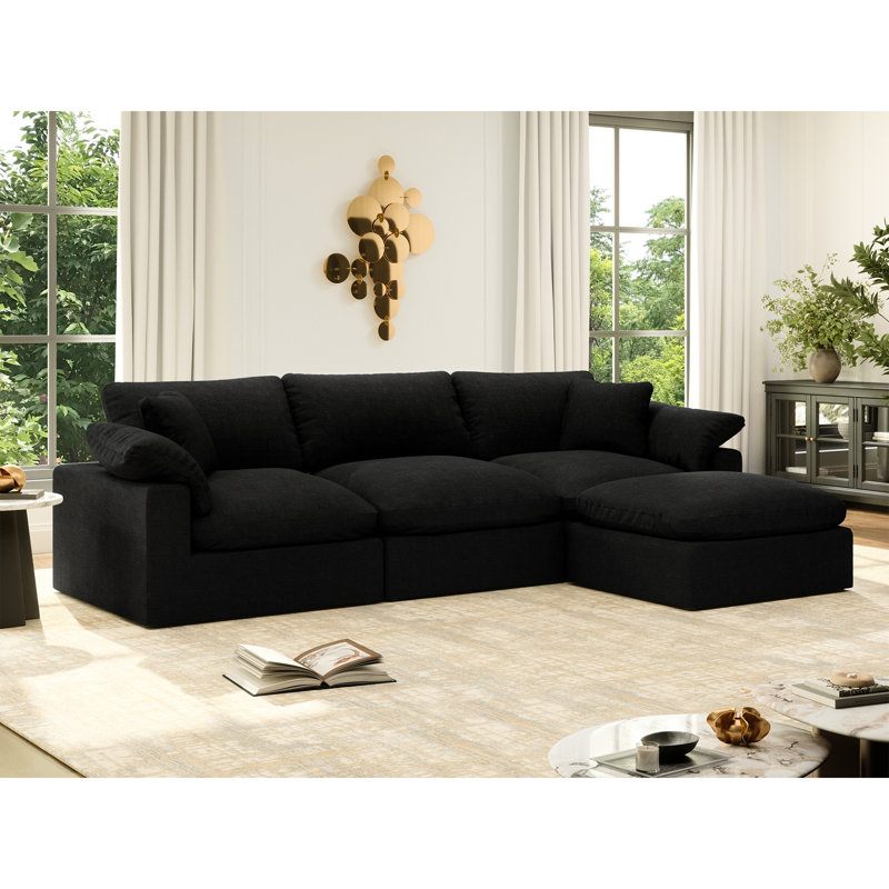 Canapé-lit modulaire Rawls, H 25,2 po x l 110,8 po x P 71,5 po, 4, Noir