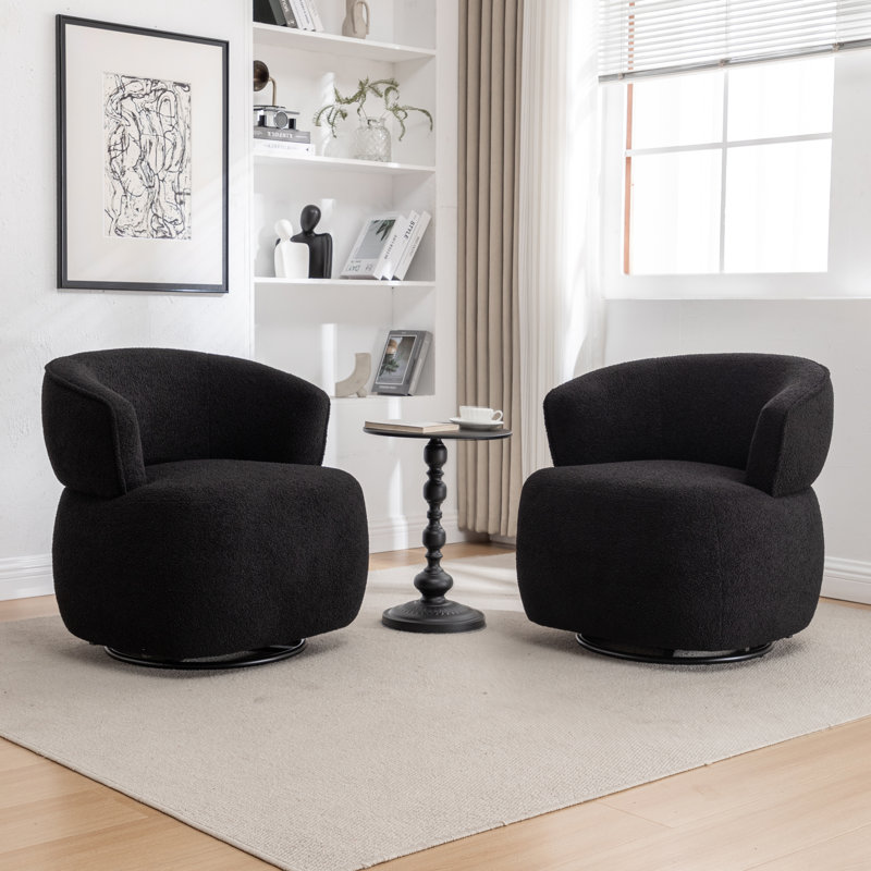 Olevide Swivel Barrel Chair, Black Teddy
