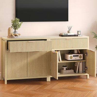 Oak Durable Sideboard Buffet, 2 Door 1 Drawer Console Table, Fluted Door Accent Cabinet For Living Room & Entryway