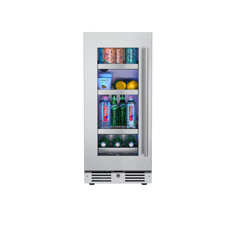 15 Inch Wide 63 Can Capacity Beverage Cooler with Alternating (Blue, White, Amber) LED lighting, Door Alarm, Touch Control Panel and Lockable Left Hinged Door