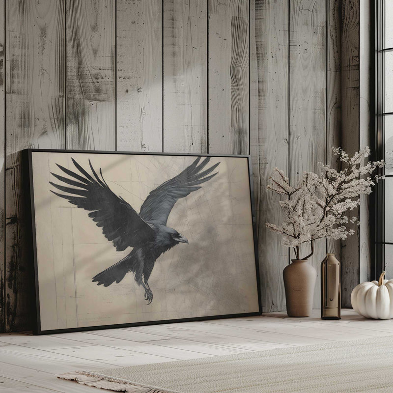 Impression de majestueux corbeau en mouvement, Or brossé, H 25,25 po x l 37,25 po