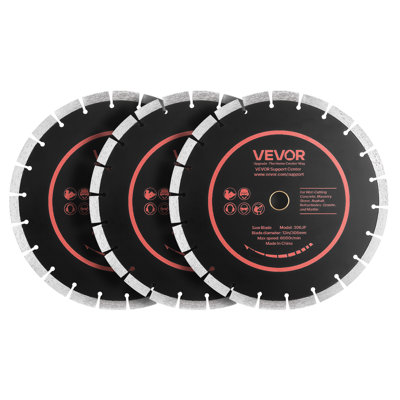 Diamond Blades 12 inch, Concrete Saw Blade Set, 1 in Arbor, High-Hardness Diamond Segments, 65Mn Steel Core, Dry Wet Cutting, Clean Edges for Concrete, Masonry, Brick, Stone, Granite