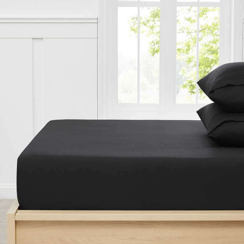 Brushed Microfiber Bottom Sheets with Built in Sheet Straps, Black, Queen Fitted Sheet