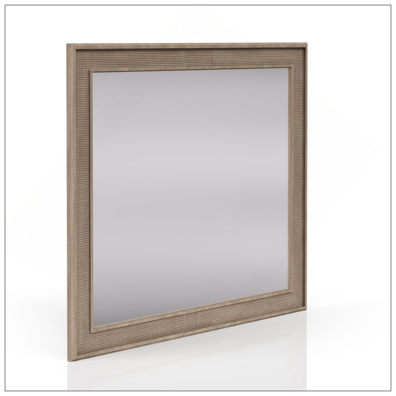 Miroir en bois de couleur sable, durable et élégant, parfait pour un décor moderne et traditionnel, 40 po x 40 po, Carrée