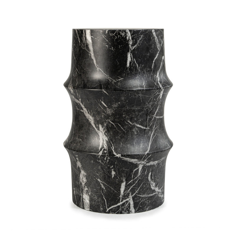Outdoor Faux Stone Sculptural Side Table, Black