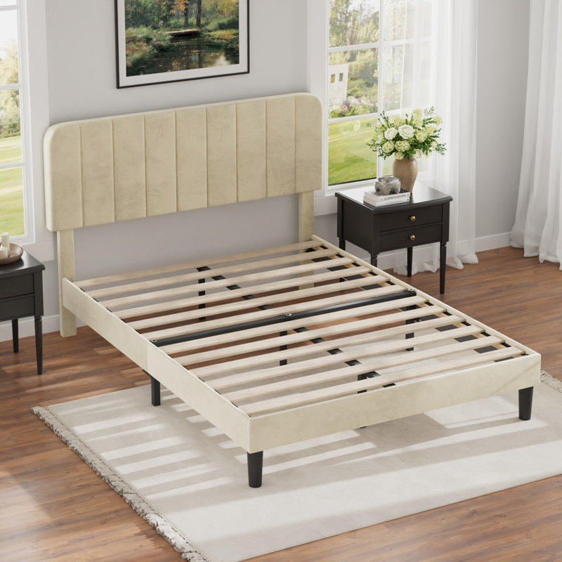 Shasta Upholstered Beds, Modern Platform Bed Frame with Adjustable Headboard, Wooden Slats Support, No Box Spring Needed