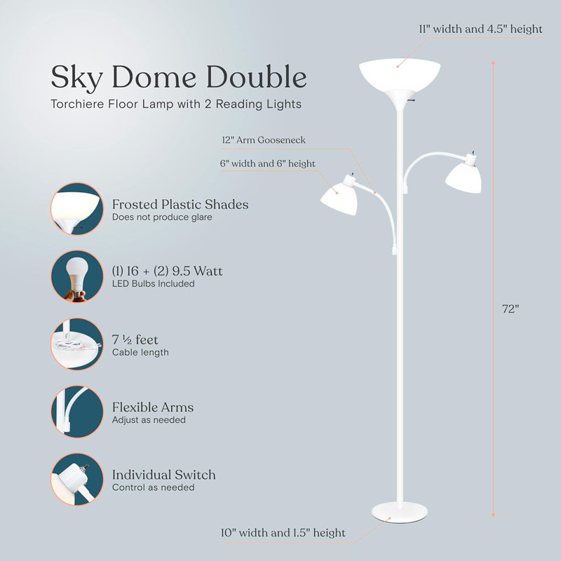 Lampe sur pied Dome Double Led, Blanc
