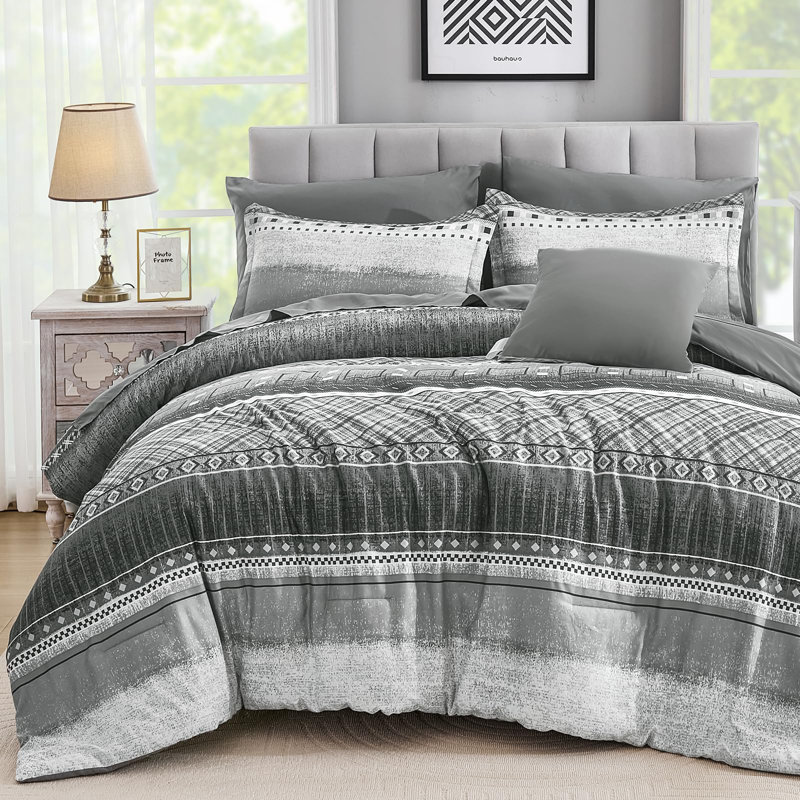 8-Piece Striped Comforter Set, All Season Boho Microfiber Bed in a Bag with Sheets, Queen Comforter + 7 Additional Pieces