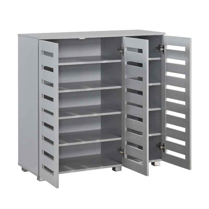 Euston 15 Pair 3 Door Shoe Storage Cabinet Modern, Light Grey