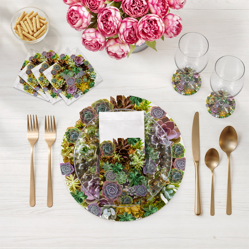 Sous-verres ronds succulents en cuir végétalien blanc, Blanc
