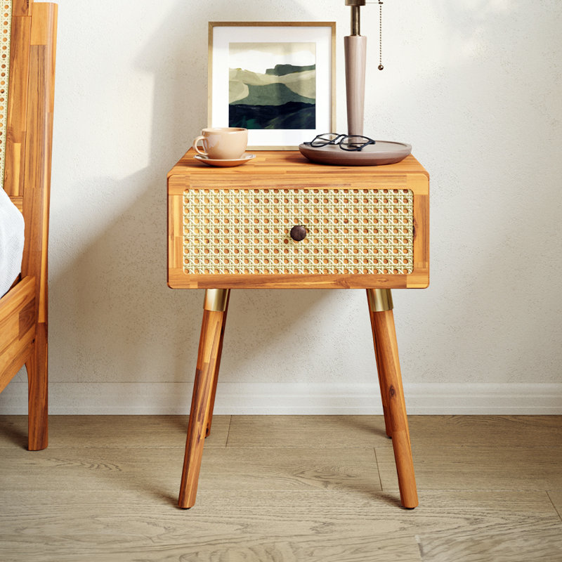 Table de chevet en bois massif Beiro, Caramel