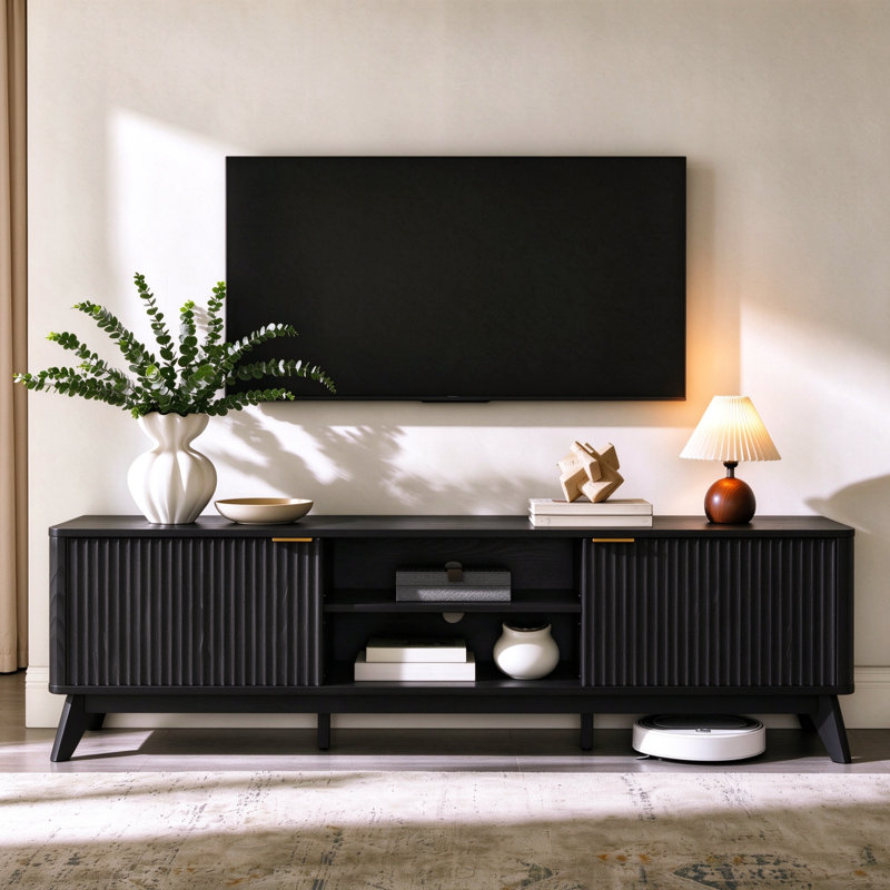 Console média 70 po Mid Century, Chêne noir