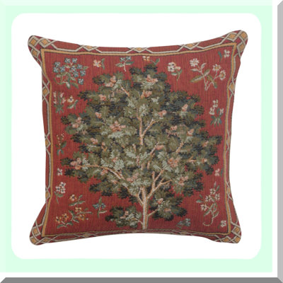 Medieval Oak Tapestry Throw Pillow Cover - French Country Sofa Decor - Small Cotton Jacquard Woven Cushion Case for Living Room & Bed