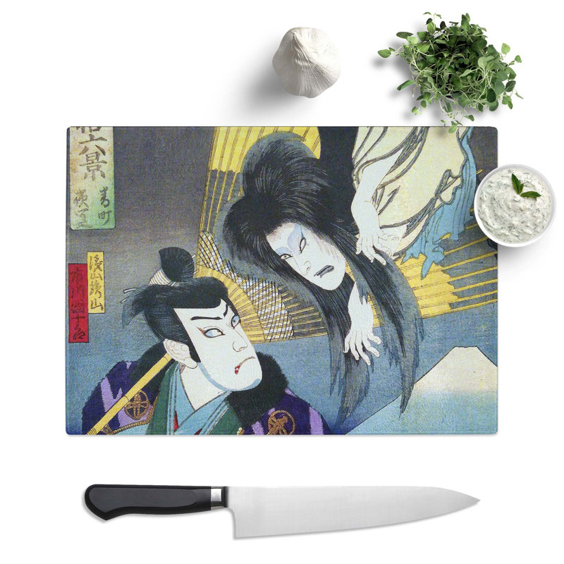 Tempered Glass Okiku by Toyohara Kunichika Chopping Board, 39 cm x 28.5 cm
