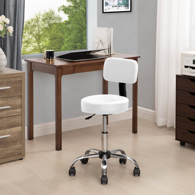 Dakotajames Adjustable Drafting Stool with Wheels and Backrest, Faux Leather Space-Saving Rolling Stool -  Latitude RunÂ®, 54BB10517B234F1E89A580F3F76BDE4B