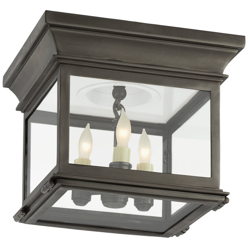Chapman & Myers Club Small Square Flush Mount, 8.25" H x 9" W x 9" D, Clear, Bronze