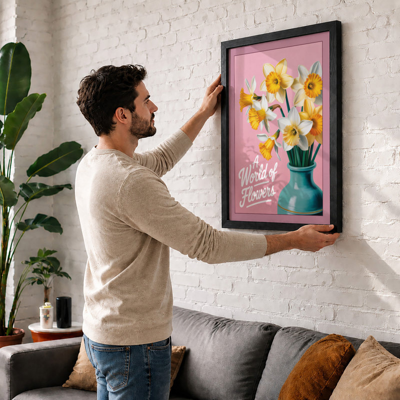 World of Flowers Botanical 1 Piece Single Picture Frame Wall Art, A3 - 42.0 x 29.7 cm, Black