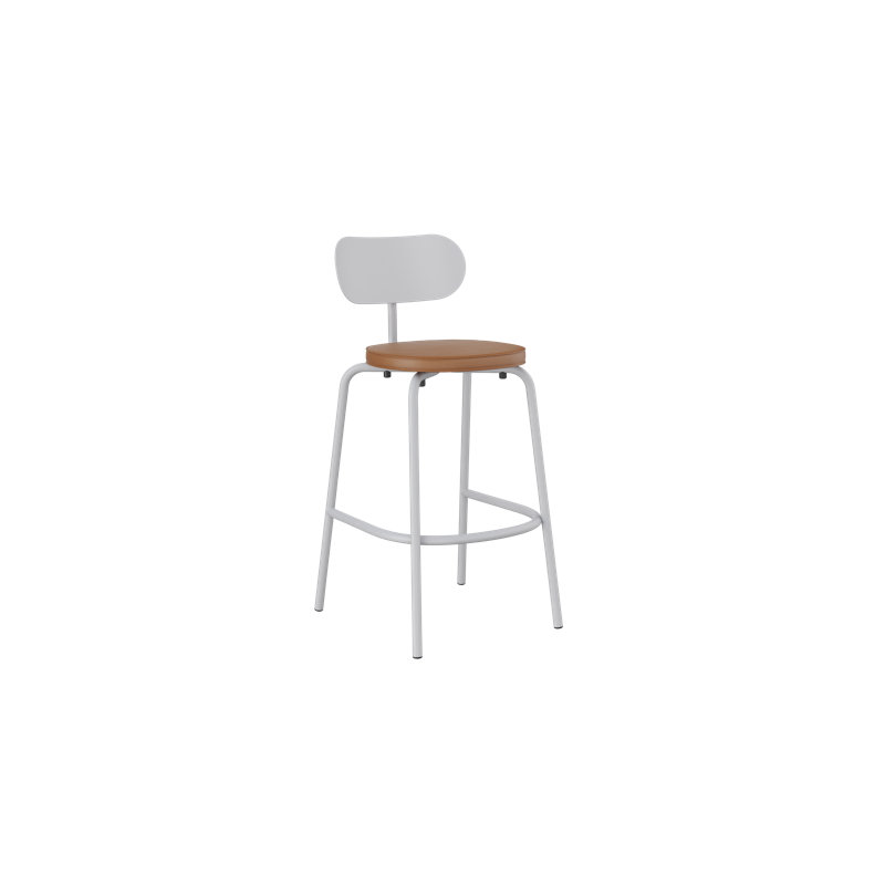 Khylia Upholstered Bar Stool, Tan Seat/White Aluminium Base