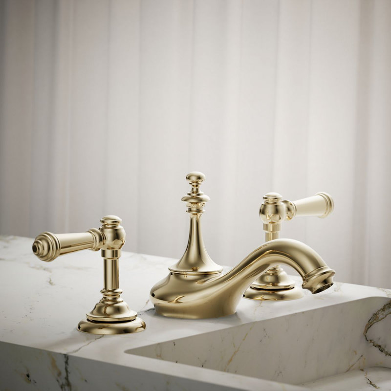 Artifacts® Widespread Faucet Bathroom Sink with Drain Assembly, Gold