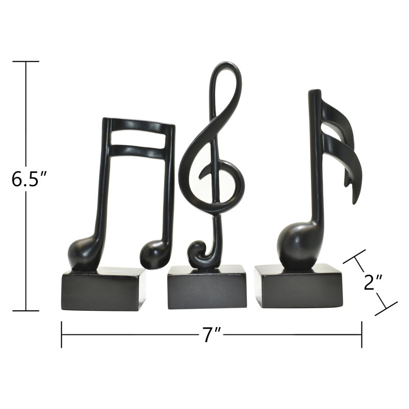 Adam & Friends Home Decor Muscial Notes, 16Th, Double 16Th & Treble Clef Sculpture | 3-Piece, Black