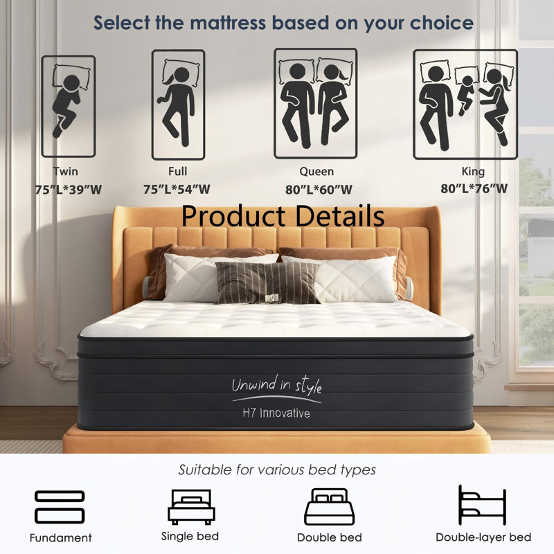 Twin Size 10 Inch Hybrid Mattress with Individually Pocketed Innerspring - Medium Firm Support for Restful Sleep, White, Twin