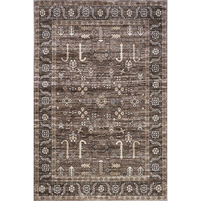 Gray and Taupe Synthetic Flat Woven 8' x 10' Washable Area Rug