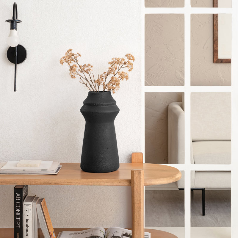 Eco-Friendly Terracotta Black Vase - Contemporary Design with Tiered Neck Detail