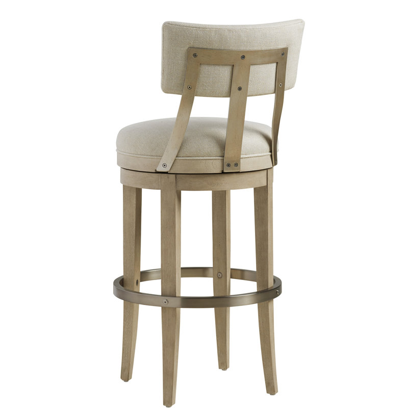 Contemporary Malibu 42'' Beige Swivel Bar Stool with Metal Accents