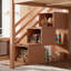Lit mezzanine double en bois massif noyer avec glissade, escalier de rangement, armoire intégrée et barrière de sécurité pleine longueur pour enfants et adolescents