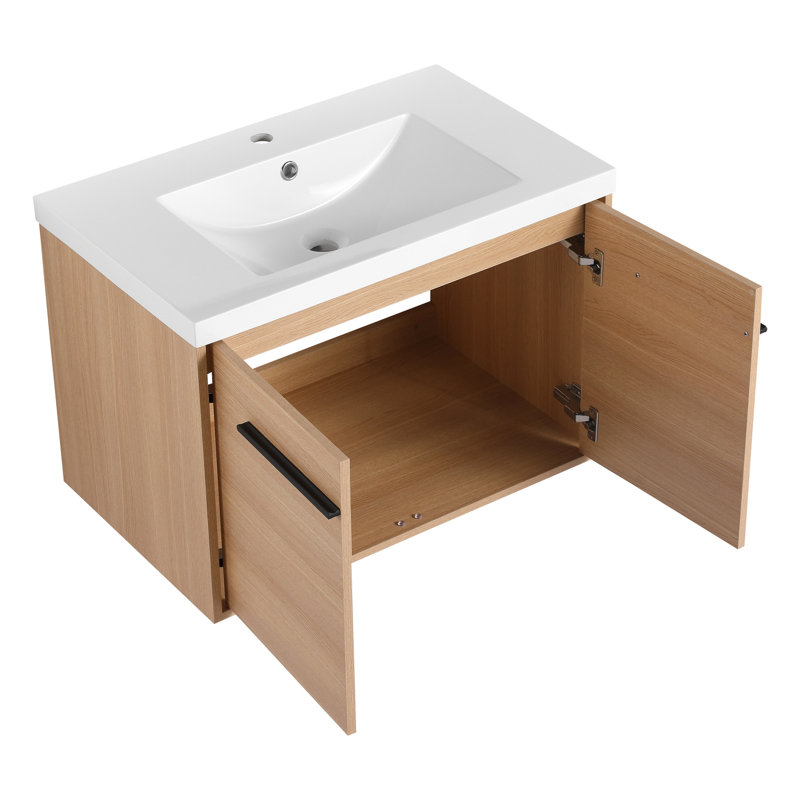 Meuble-lavabo de 30 pouces - chêne avec lavabo à poser en résine, armoire 2 portes, durabilité, lavabo de 61,3 lb de conception américaine