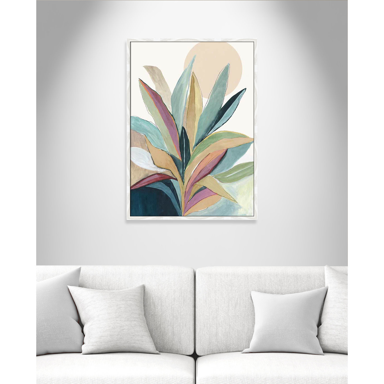 Sunny Bright Leaves I by Asia Jensen, 35.5" H x 25.5" W x 0.75" D, White Slim Unmatted Picture Framed