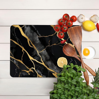 Planche à découper en verre trempé noir et blanc avec esthétique moderne parfaite pour une utilisation quotidienne dans la cuisine ou pour les dîners élégants