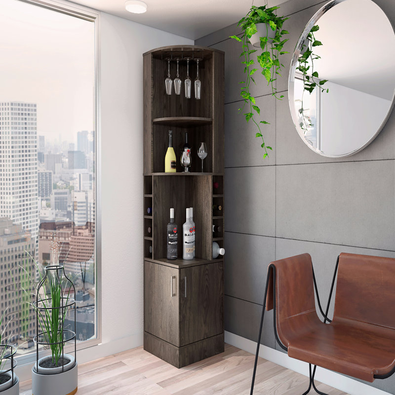 8-Bottle 2-Shelf Bar Cabinet, Dark Brown