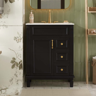 Meuble-lavabo avec lavabo en céramique, armoire avec 2 tiroirs et tablette réglable