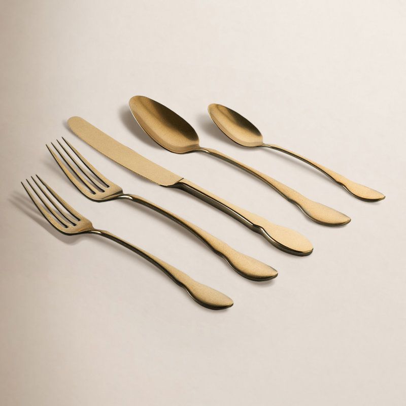 Gold And Black 20 Piece Flatware Set, Service for 4, Birch Gold