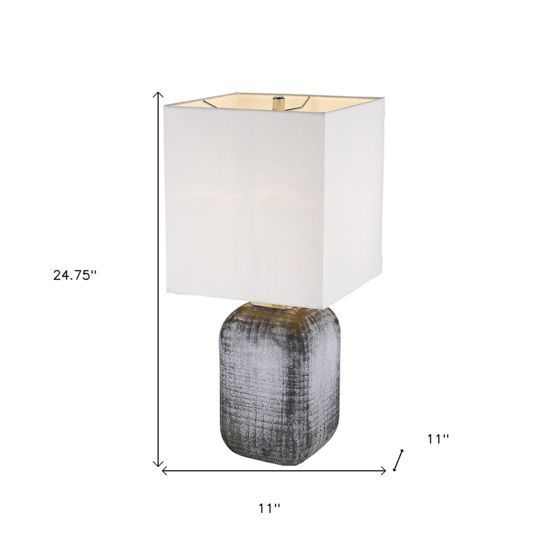 Lampe de table 25 "en céramique bleue et grise avec abat-jour carré blanc