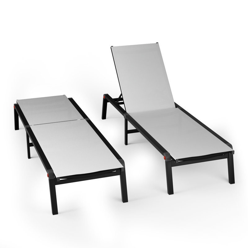 Foldable & Adjustable Aluminum Chaise Lounge Chair with Wheels, 5 Positions, Full Flat Tanning Recliner for Outdoor Patio, Beach, Poolside 2-Pack
