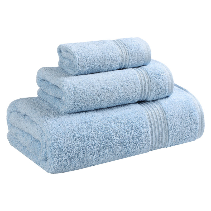 Oleg Heritage Egyptian Cotton Soft Absorbent Luxury 3 Piece Bathroom Towel Set, Light Blue