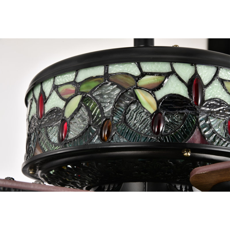 Ventilateur de plafond lumineux à 5 pales Inio 2 niveaux en verre de style Tiffany