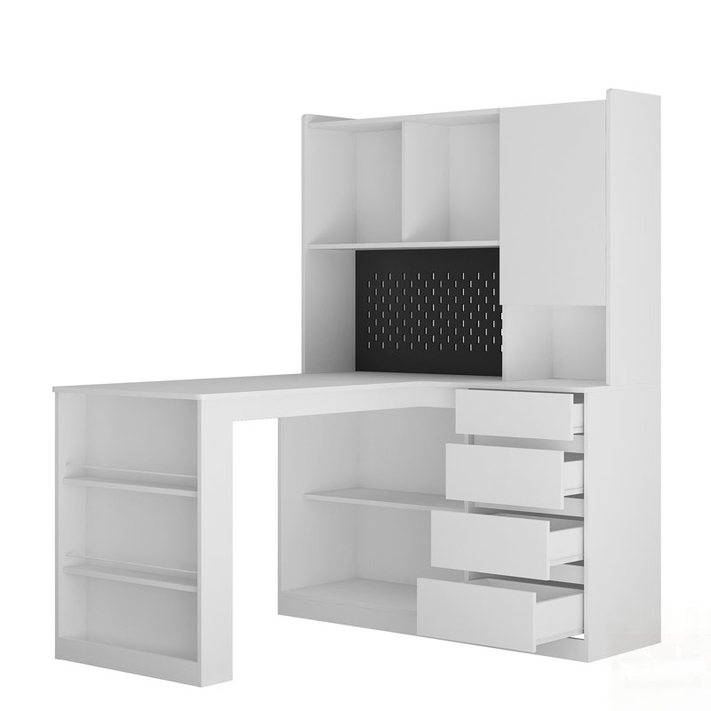 Bureau en L avec chargeur, tiroir d'ordinateur, bibliothèque, lumière DEL, conception d'angle moderne pour le bureau à domicile et les jeux