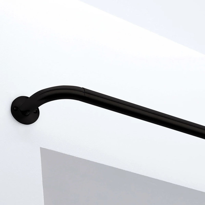 Akzel Adjustable 3cm Single Curtain Pole, 5cm H x 300cm W x 9cm D, Matte Black