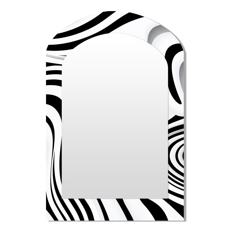 Fingerprint Monochrome Labyrinth - Waves Asymmetrical Decorative Wall Mirror, Modern Arch Mirror, Printed Metal Art