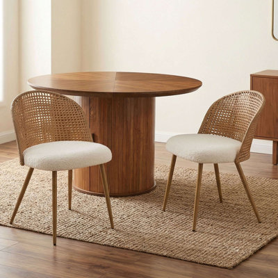 Mid-Century Round Cane Back Rattan Dining Chair Set of 4