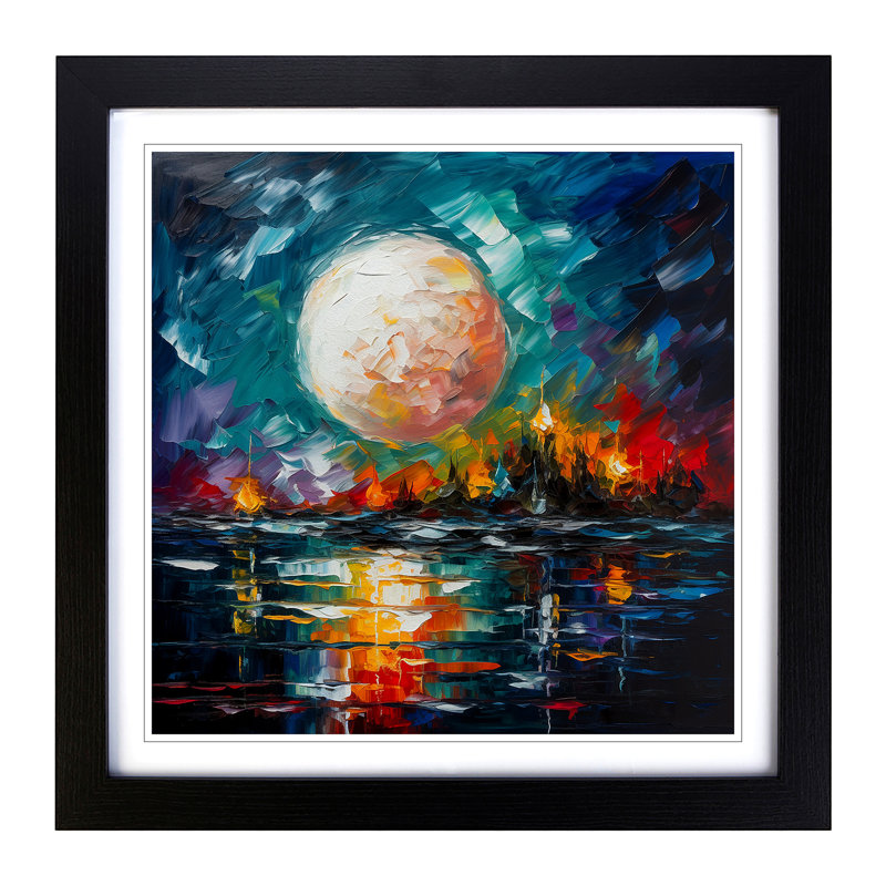 Moon Palette Knife Painting - Framed Print, Black